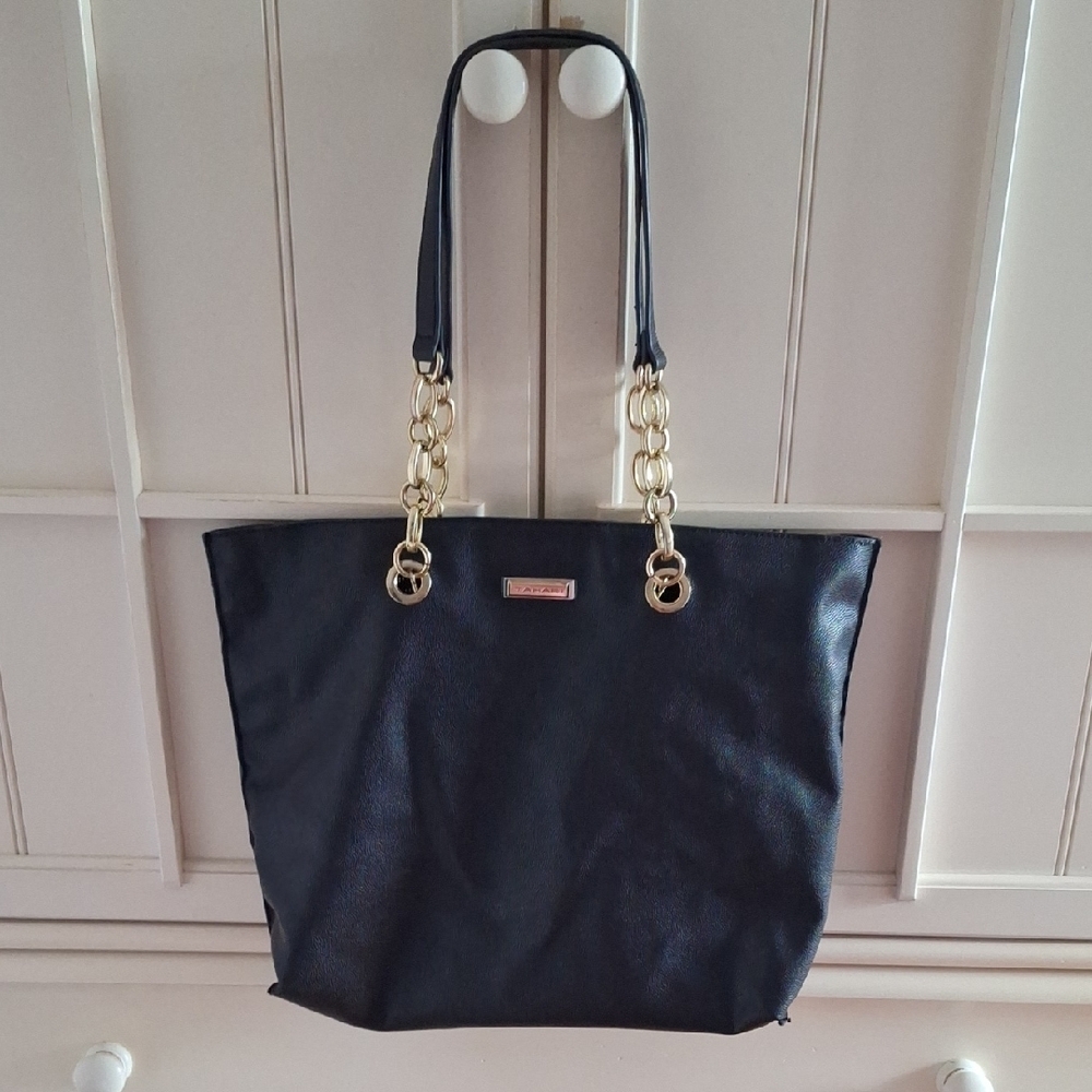 Tahari Black Tote with Gold Chain Handles